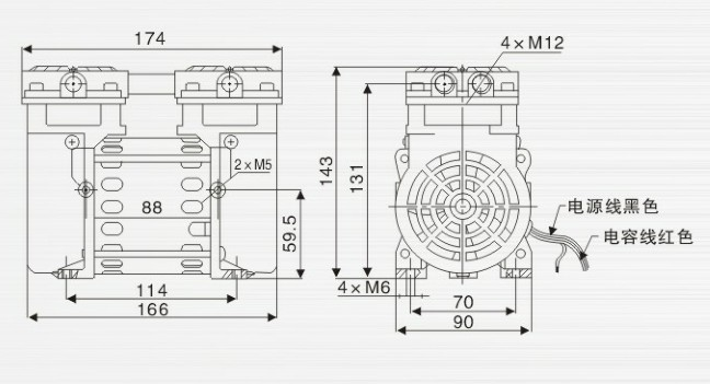 JP-40V機(jī)械手免維護(hù)真空泵外觀(guān)尺寸圖